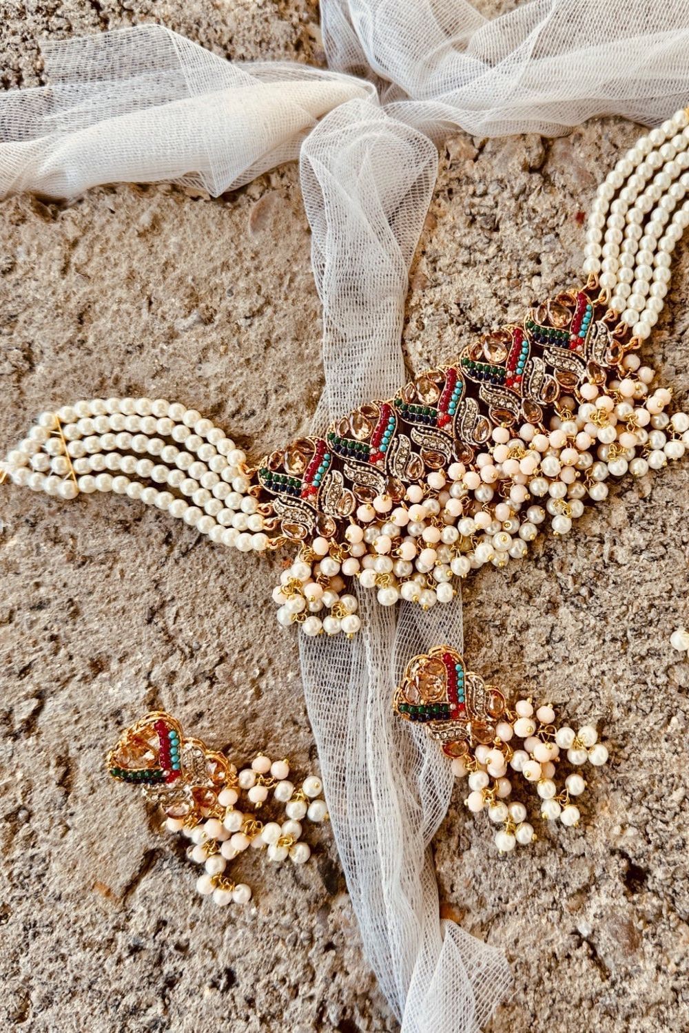 Multi Golden Naulakha Choker Jewellery Set Online in Dubai UAE Abudhabi Ajman Sharjah