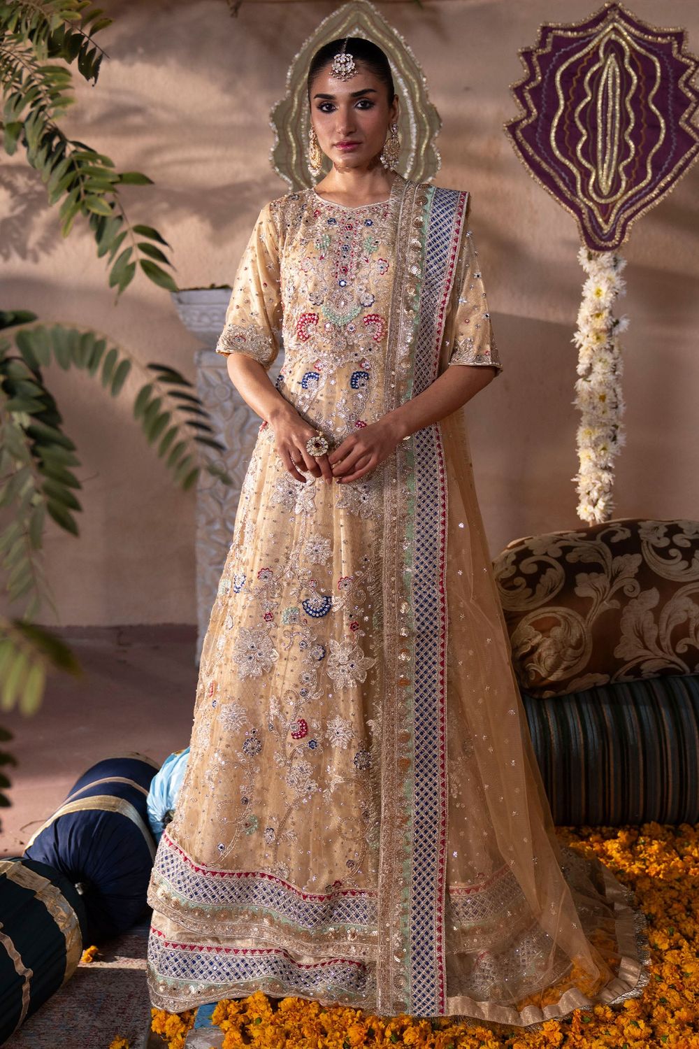 Multi Net Festive Maxi Salwar Suit Online in Dubai UAE Abudhabi Ajman Sharjah
