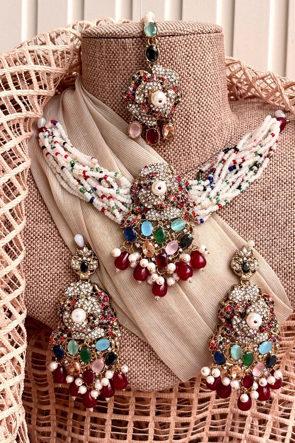 Multi Pearl Gleam Choker Necklace Set Online in Dubai UAE Abudhabi Ajman Sharjah