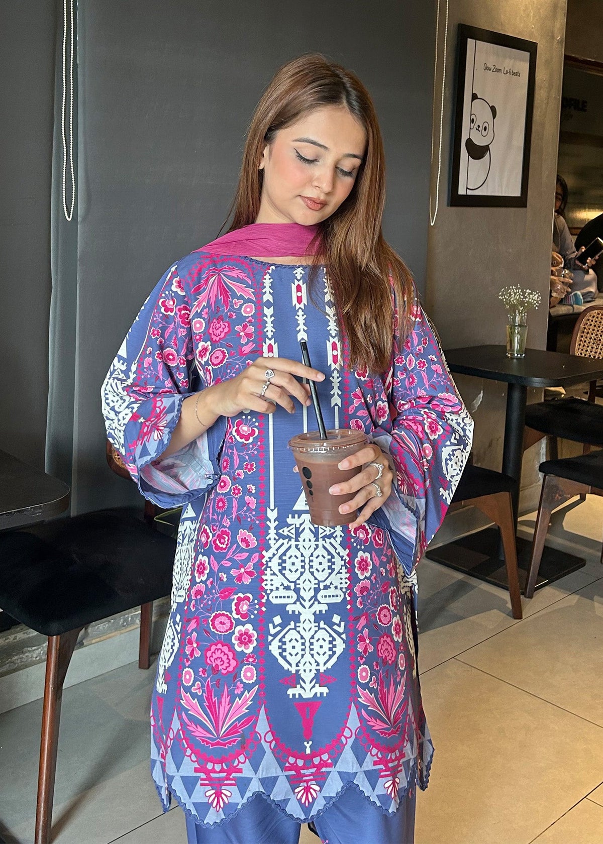 Multi Printed Raw Silk 3 Piece Shalwar Kameez Online in Dubai DXB UAE Abudhabi Meena Bazaar