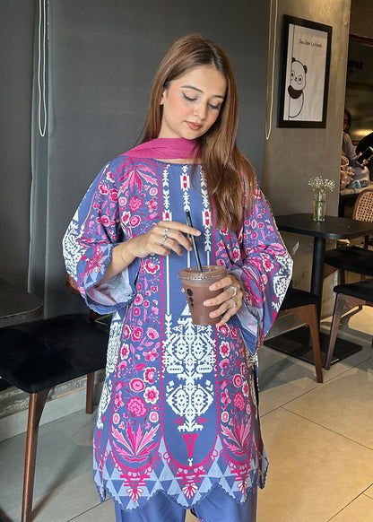 Multi Printed Raw Silk 3 Piece Shalwar Kameez Online in Dubai DXB UAE Abudhabi Meena Bazaar