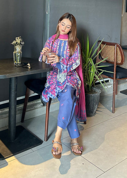 Multi Printed Raw Silk Shalwar Kameez with Chiffon Dupatta Online in Dubai UAE Abudhabi Ajman Sharjah