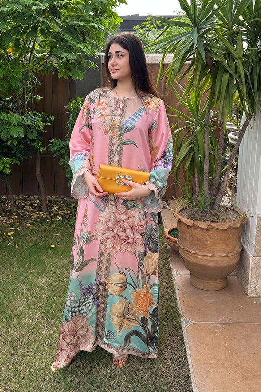 Multi Printed Satin Silk Kaftan Online in Dubai UAE Abudhabi Ajman Sharjah