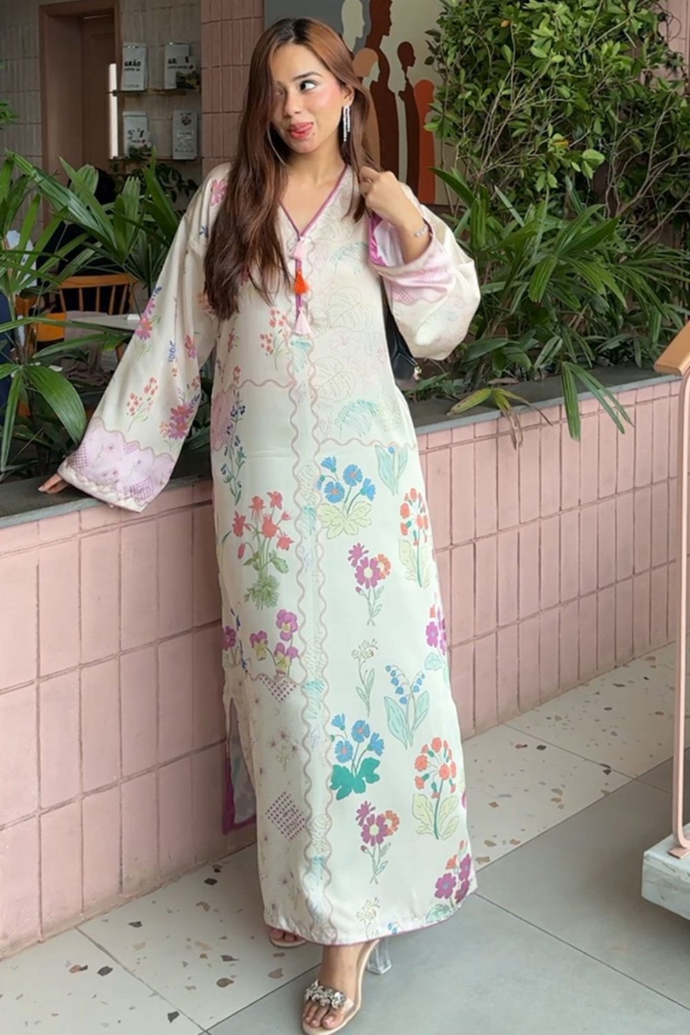 Multi Printed Satin Silk Kaftan Online in Dubai UAE Abudhabi Ajman Sharjah