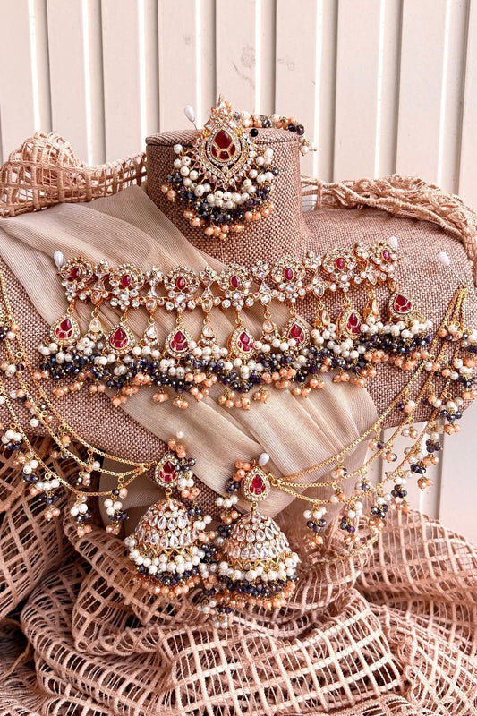 Multi Purple Champagne Zircon Choker Jewellery Set Online in Dubai UAE Abudhabi Ajman Sharjah