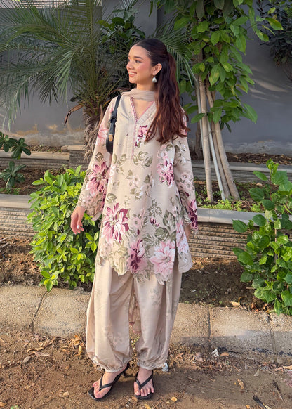 Multi Raw Silk Printed Salwar Kameez Online in KSA Riyadh Saudi Arabia Oman Bahrain Qatar