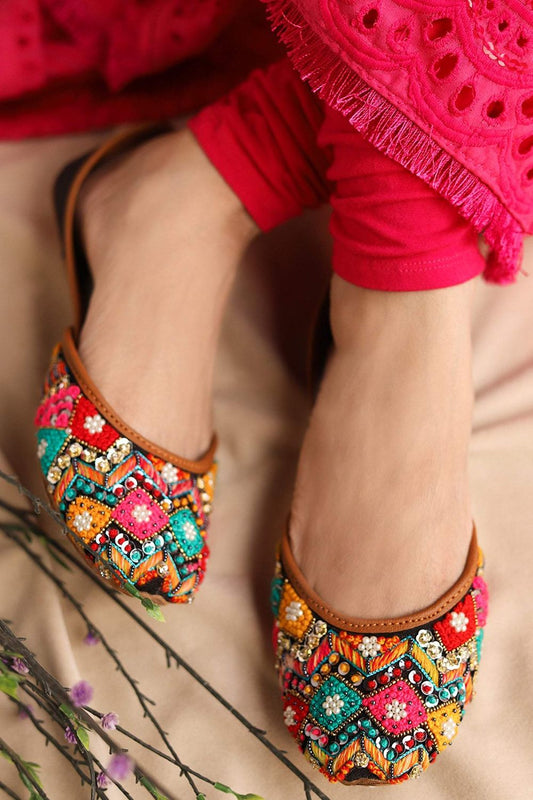 Multi Silk Embroidered Khussa Online in Dubai UAE Abudhabi Ajman Sharjah