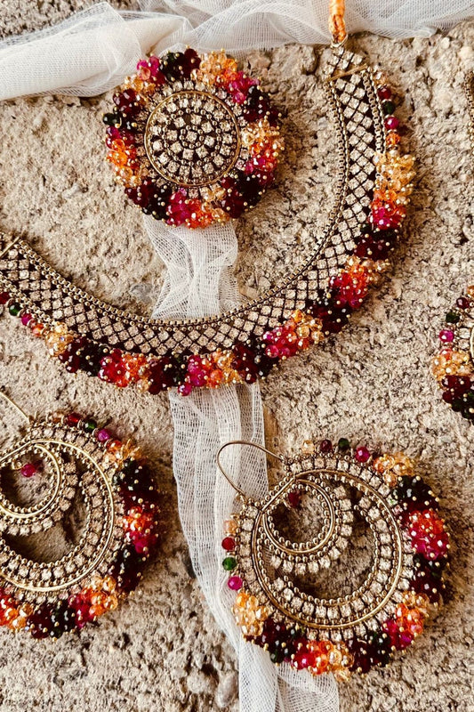 Multi Stone Work Nauratan Necklace Set Online in Dubai UAE Abudhabi Ajman Sharjah
