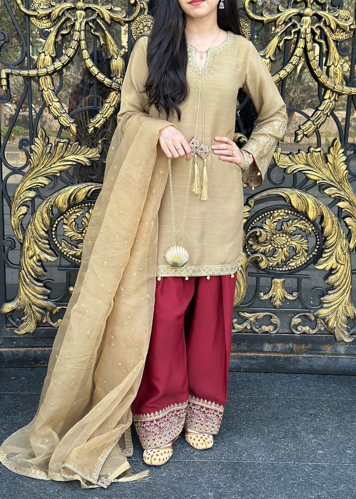 Multi Tone Embroidered Silk Farshi Shalwar Online in Dubai UAE Abudhabi Ajman Sharjah