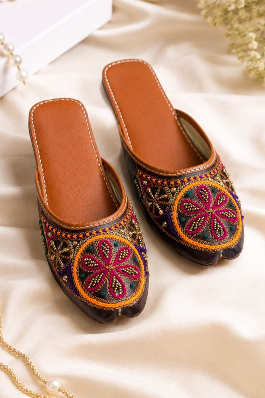 Multicolor Embroidered Rexine Mules Online in Dubai UAE Abudhabi Ajman Sharjah