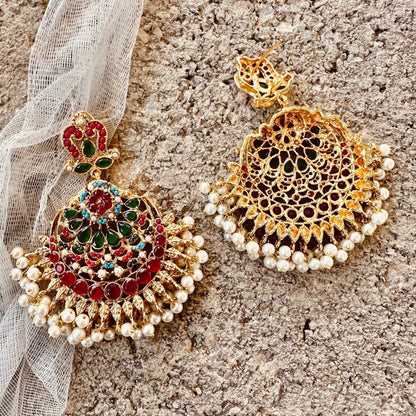 Multicolor Gold Plated Tikka and Earrings Set Online in KSA Riyadh Saudi Arabia Oman Bahrain Qatar