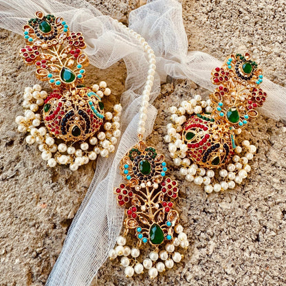 Multicolor Nauratan Choker Set with Maang Tikka and Earrings Online in UK USA Canada