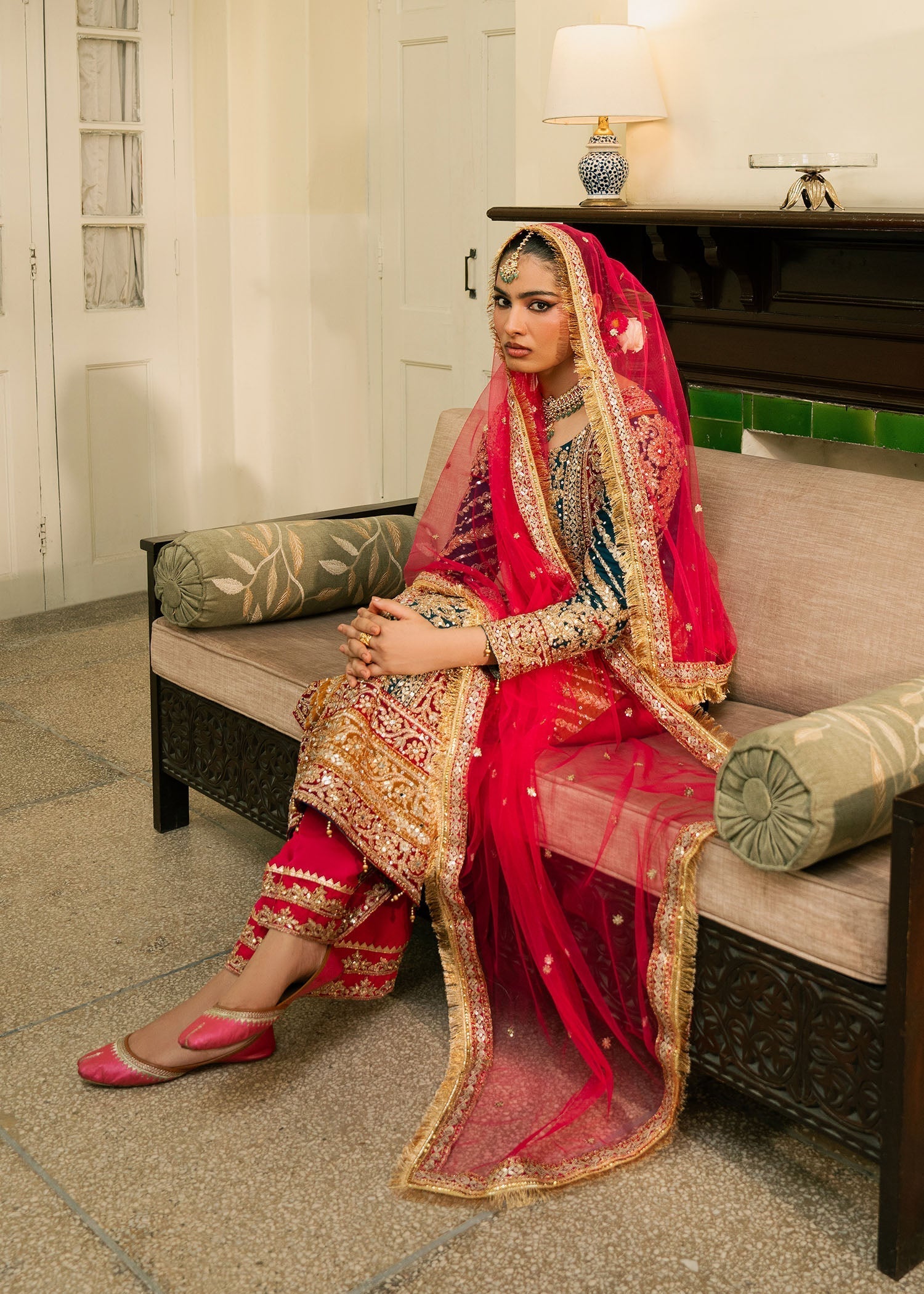 Multicolored Resham Tilla Dabka Chiffon Gharara Online in Sri Lanka India Australia
