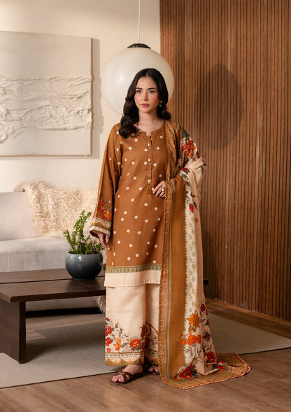 Mustard Brown Polka Dot Printed Khaddar Shalwar Kameez Online in UK USA Canada