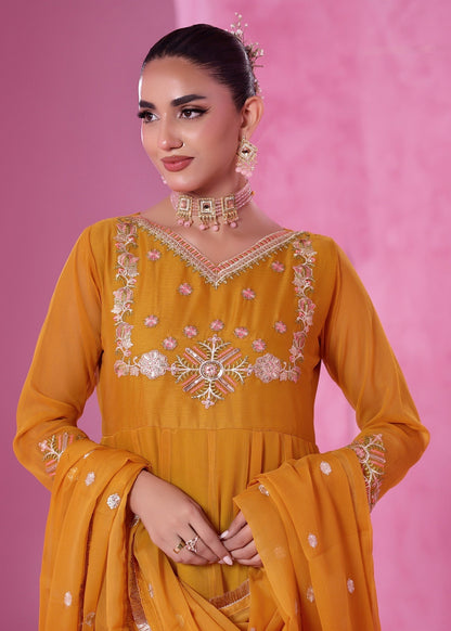 Mustard Chiffon Designer Suit for Women Online in Dubai UAE Abudhabi Ajman Sharjah