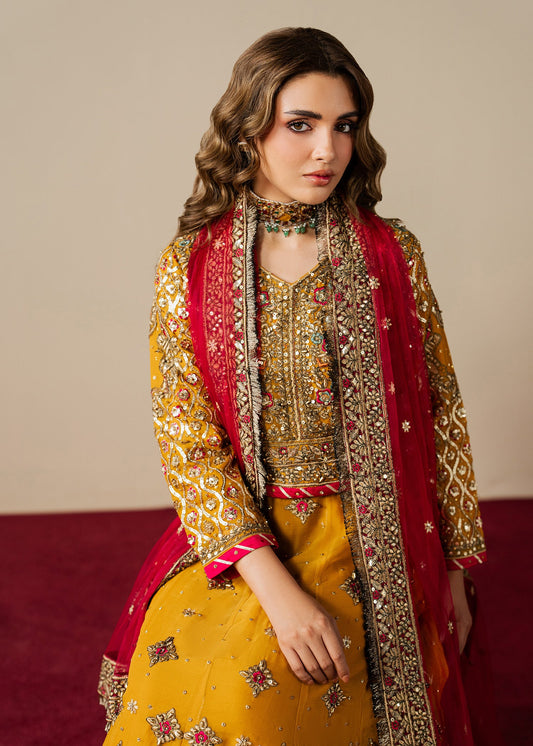 Mustard Chiffon Embellished Lehenga Suit Online in Sri Lanka India Australia