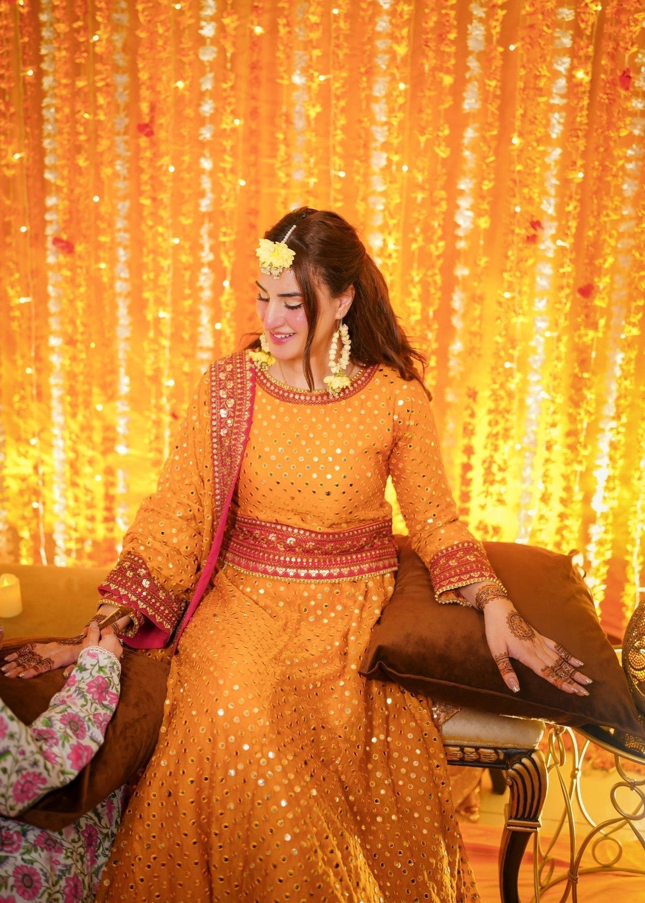 Mustard Chiffon Embroidered 3 Piece Suit Online in Dubai UAE Abudhabi Ajman Sharjah