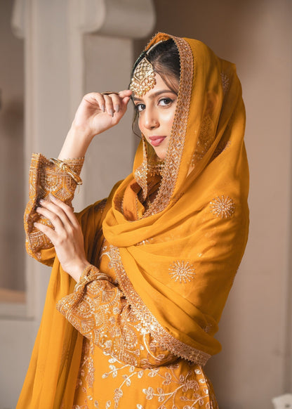 Mustard Chiffon Festive Party Wear Suit Online in Sri Lanka India Australia