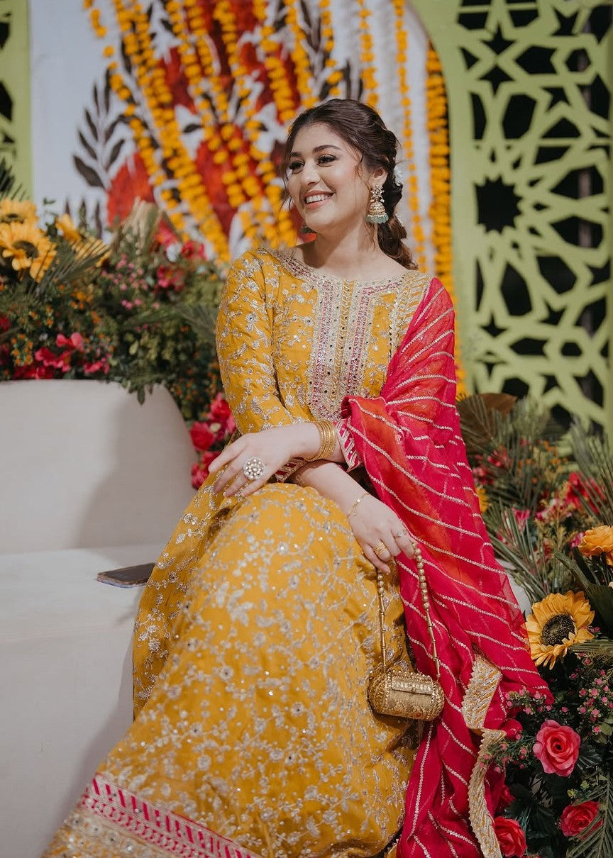 Mustard Chiffon Pakistani Guest Wear Suit Online in Sri Lanka India Australia