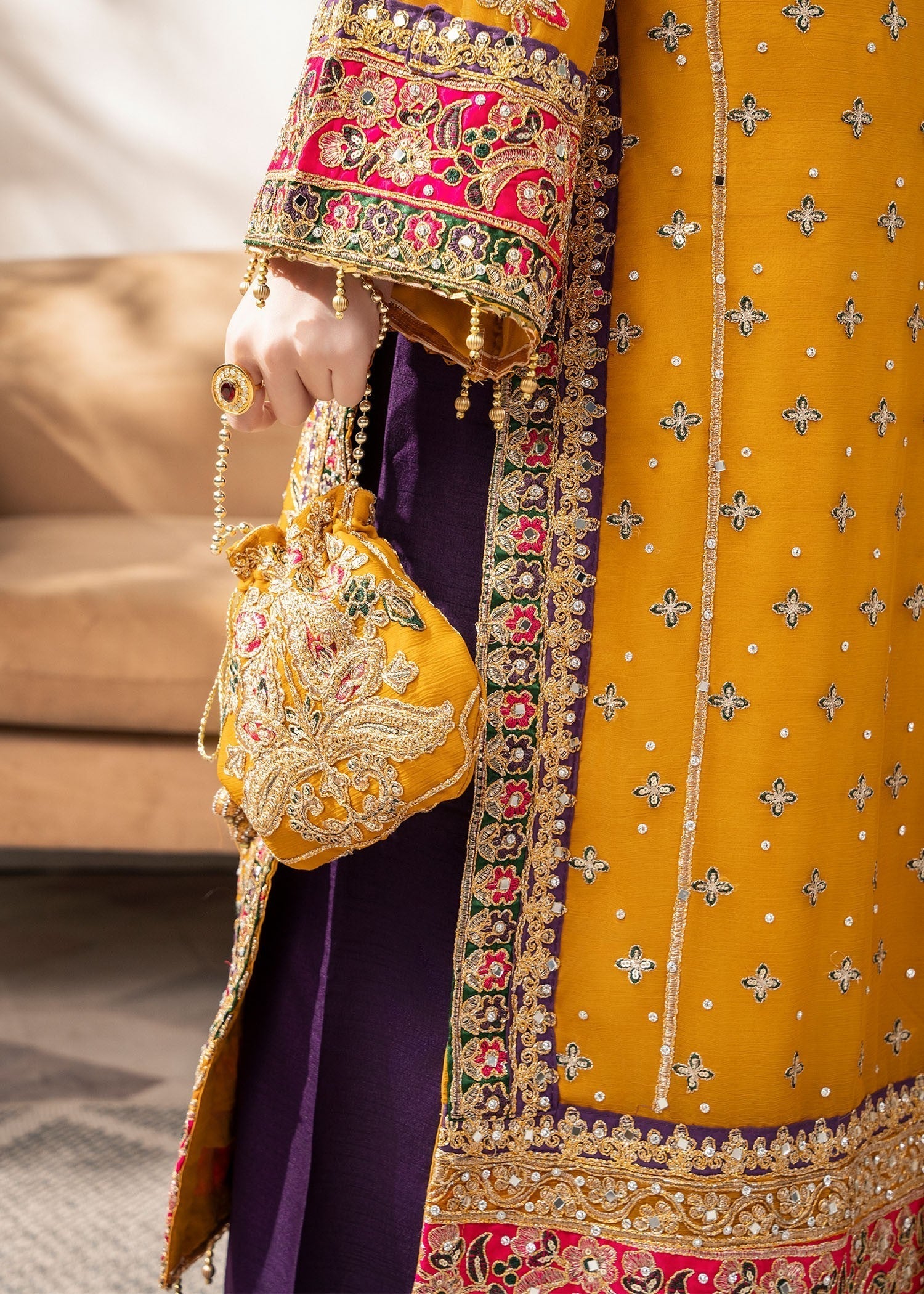Mustard Chiffon Party Wear Suit Online in Dubai DXB UAE Abudhabi Meena Bazaar