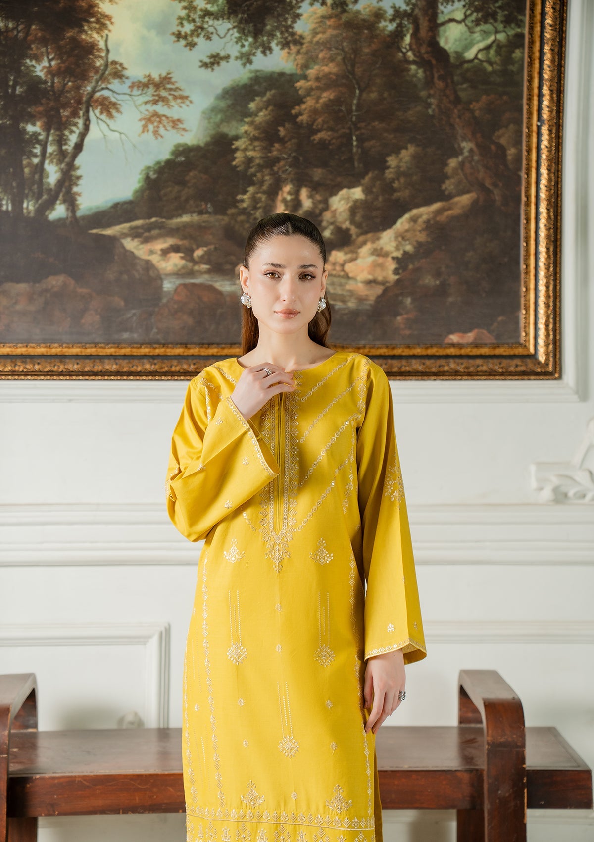 Mustard Cotton Kurta with Trouser Online in KSA Riyadh Saudi Arabia Oman Bahrain Qatar