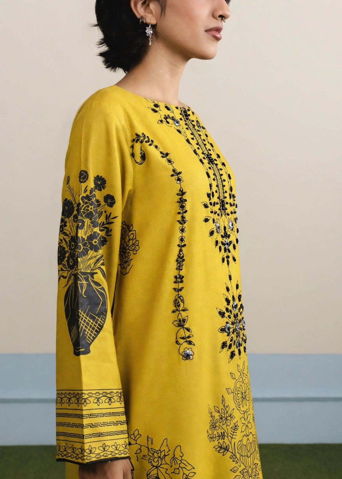 Mustard Dhanak Kaftan Daily Wear Pakistani Suit Online in Sri Lanka India Australia