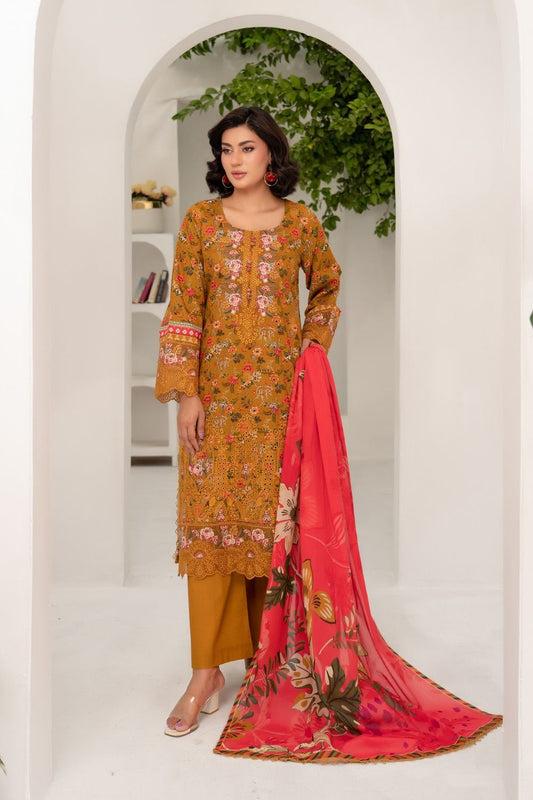 Mustard Digital Print Embroidered Lawn Salwar Suit Online in Dubai UAE Abudhabi Ajman Sharjah