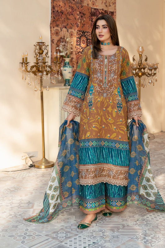 Mustard Digital Printed Lawn Pakistani Designer Suit Online in Dubai UAE Abudhabi Ajman Sharjah