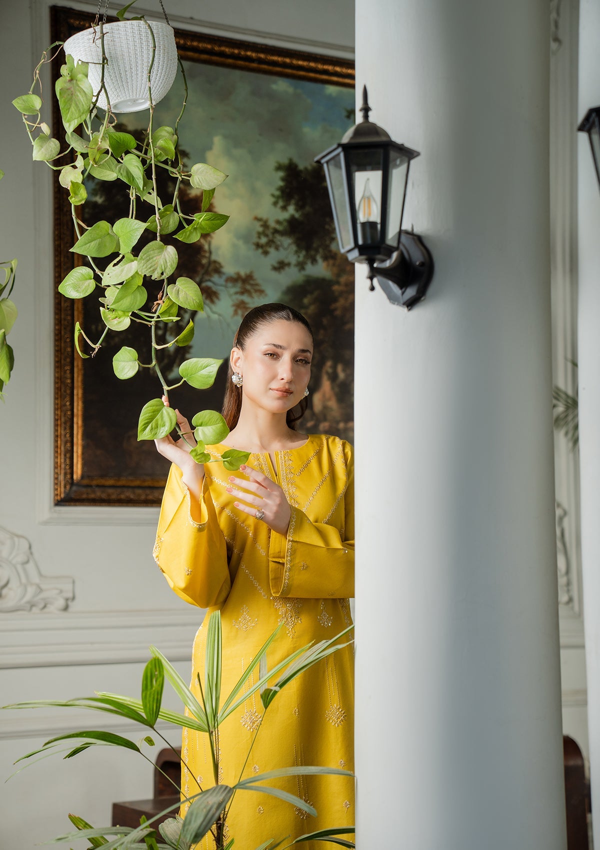 Mustard Embellished Cotton Straight Kurta Set Online in Dubai DXB UAE Abudhabi Meena Bazaar