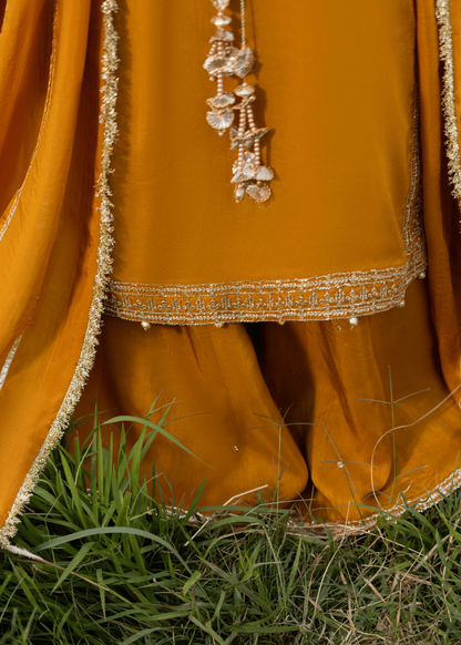 Mustard Embellished Korean Silk Suit for Women Online in Sri Lanka India Australia