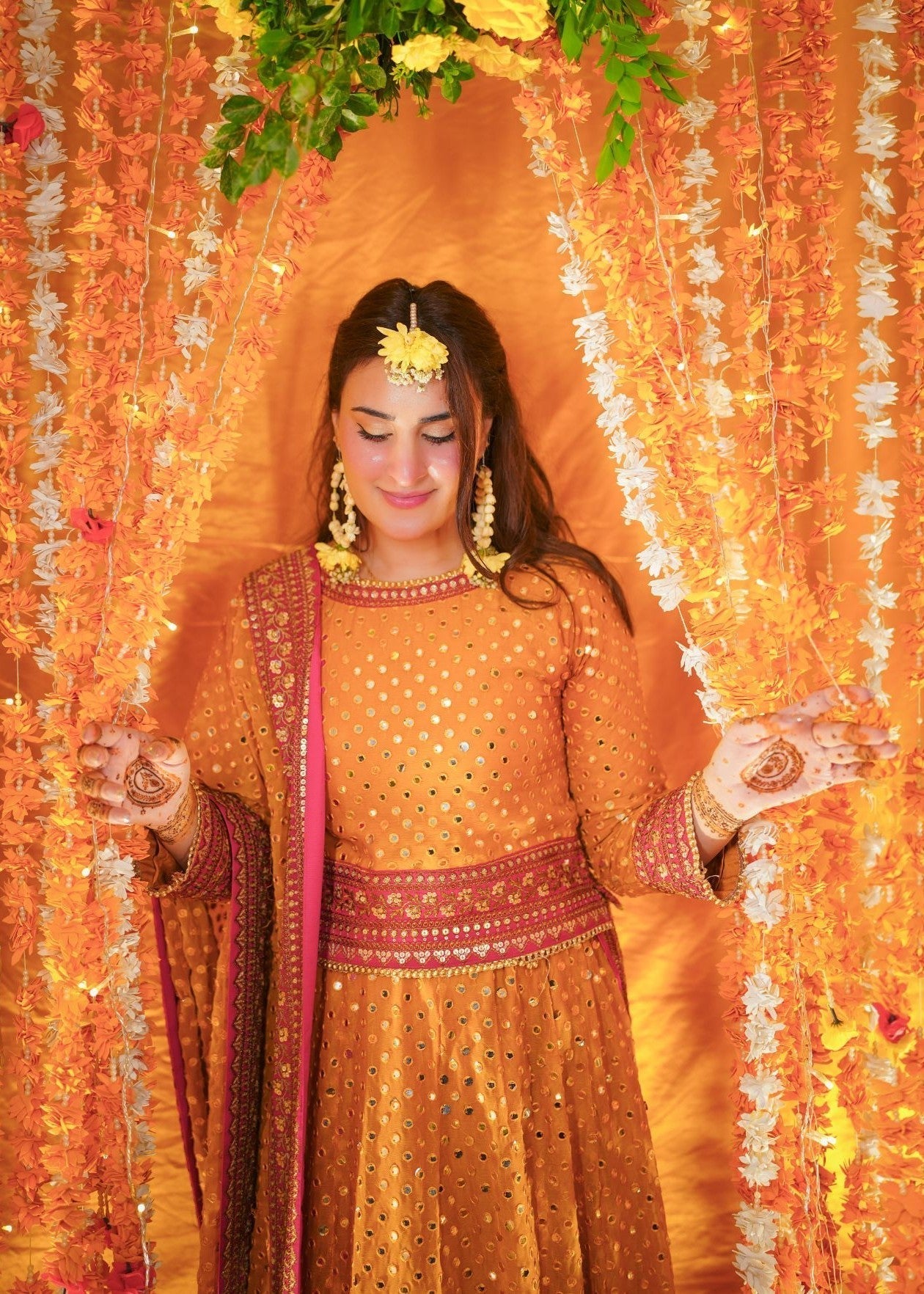 Mustard Embroidered Chiffon Kurti Lehenga Set Online in Sri Lanka India Australia