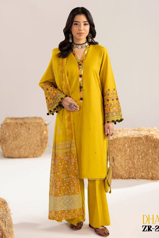 Mustard Embroidered Cotton Shalwar Kameez Online in Dubai UAE Abudhabi Ajman Sharjah