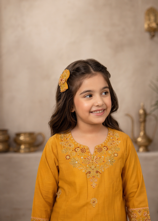 Mustard Embroidered Cotton Straight Kurta Set Online in Sri Lanka India Australia