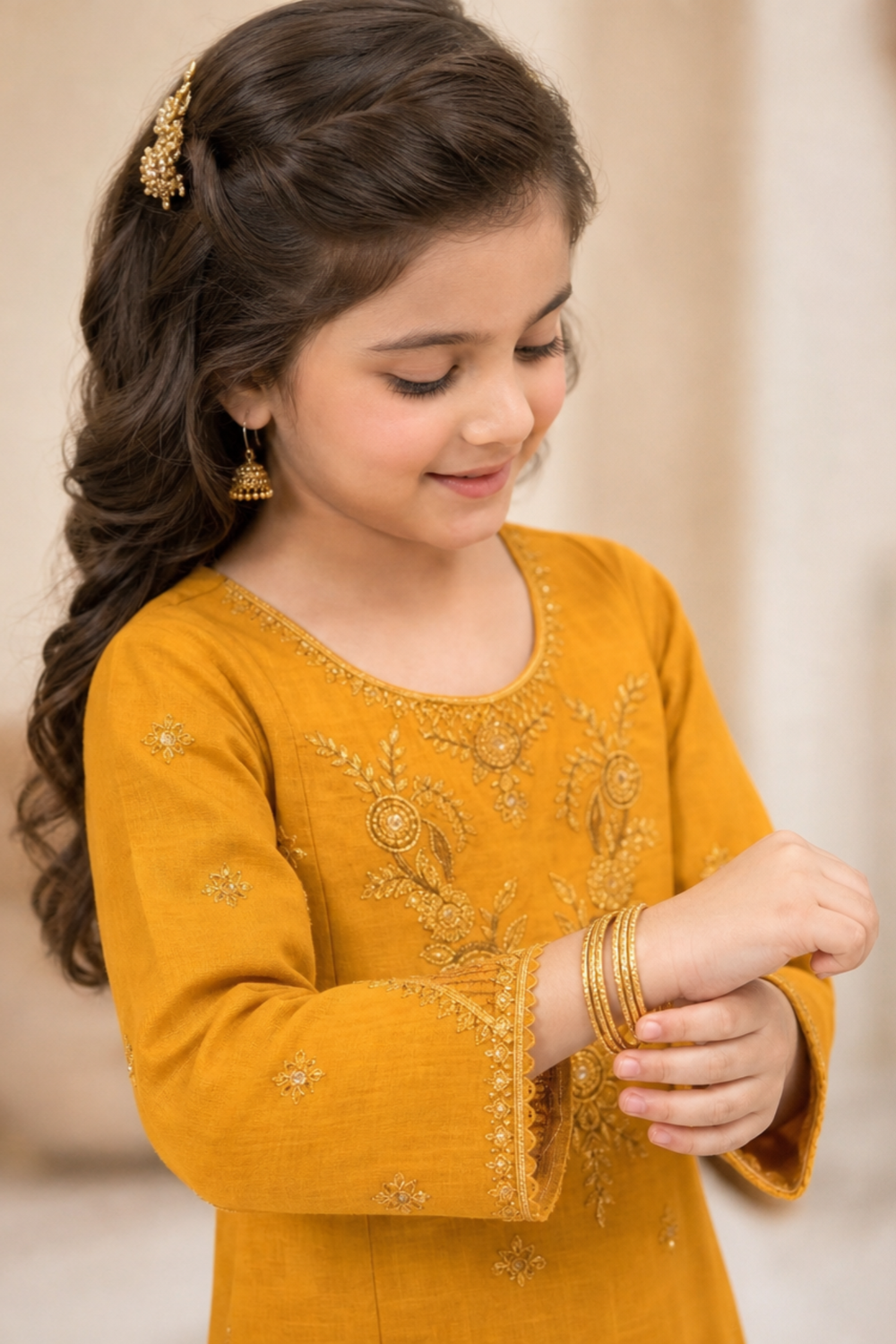 Mustard Embroidered Cotton Straight Kurta Suit Online in Dubai UAE Abudhabi Ajman Sharjah