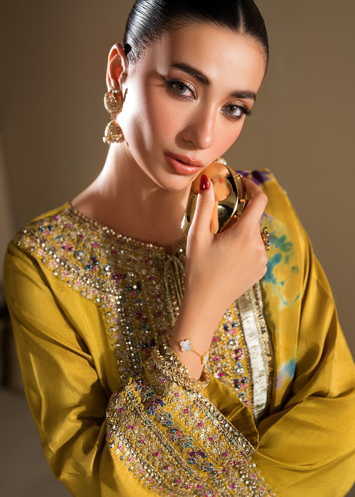 Mustard Embroidered Farshi Shalwar Raw Silk Dress Online in Sri Lanka India Australia
