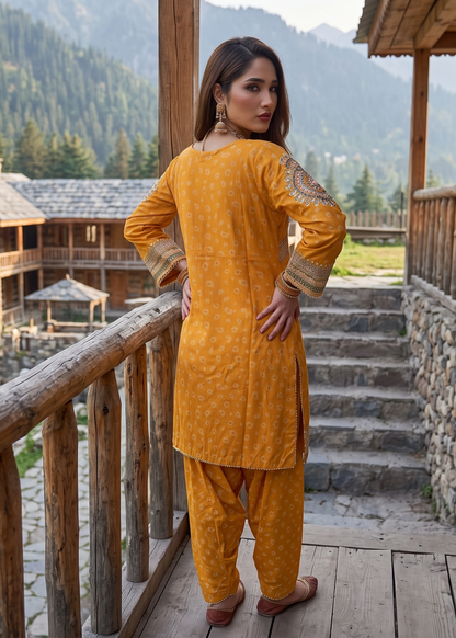 Mustard Embroidered Jacquard 3 Piece Pakistani Suit Online in Dubai UAE Abudhabi Ajman Sharjah