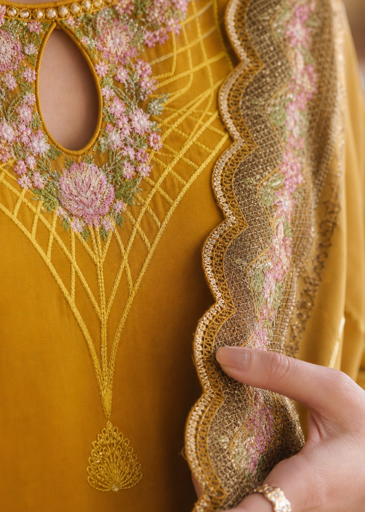 Mustard Embroidered Lawn 3 Piece Dress Material Online in Sri Lanka India Australia