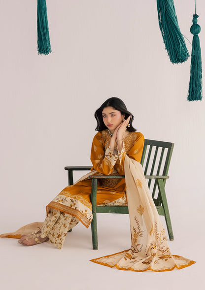 Mustard Embroidered Lawn Readymade Suit Online in Dubai DXB UAE Abudhabi Meena Bazaar