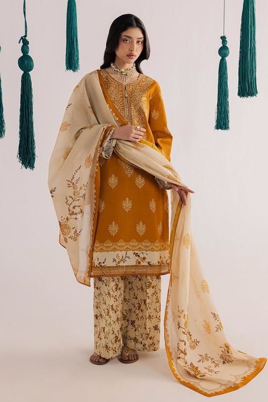 Mustard Embroidered Lawn Salwar Kameez Online in Dubai UAE Abudhabi Ajman Sharjah