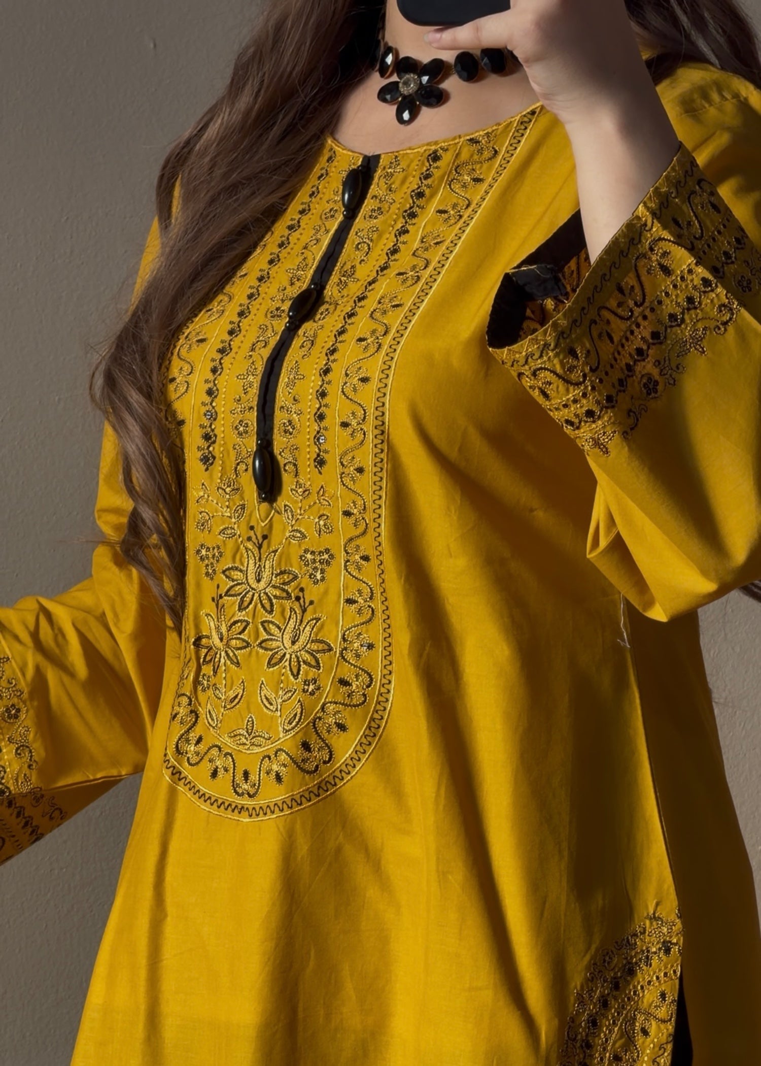 Mustard Embroidered Lawn Straight Cut Kurta Farshi Shalwar Online in Dubai UAE Abudhabi Ajman Sharjah