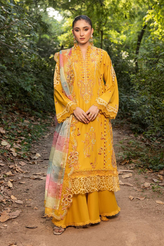 Mustard Embroidered Lawn Straight Kurta Plazzo Suit Online in Dubai UAE Abudhabi Ajman Sharjah