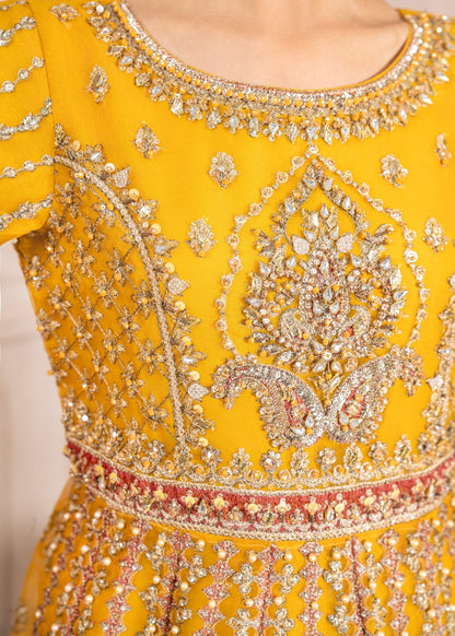 Mustard Embroidered Organza Festive Wear Salwar Suit Online in KSA Riyadh Saudi Arabia Oman Bahrain Qatar