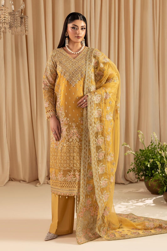 Mustard Embroidered Organza Festive Wear Suit Online in Dubai UAE Abudhabi Ajman Sharjah