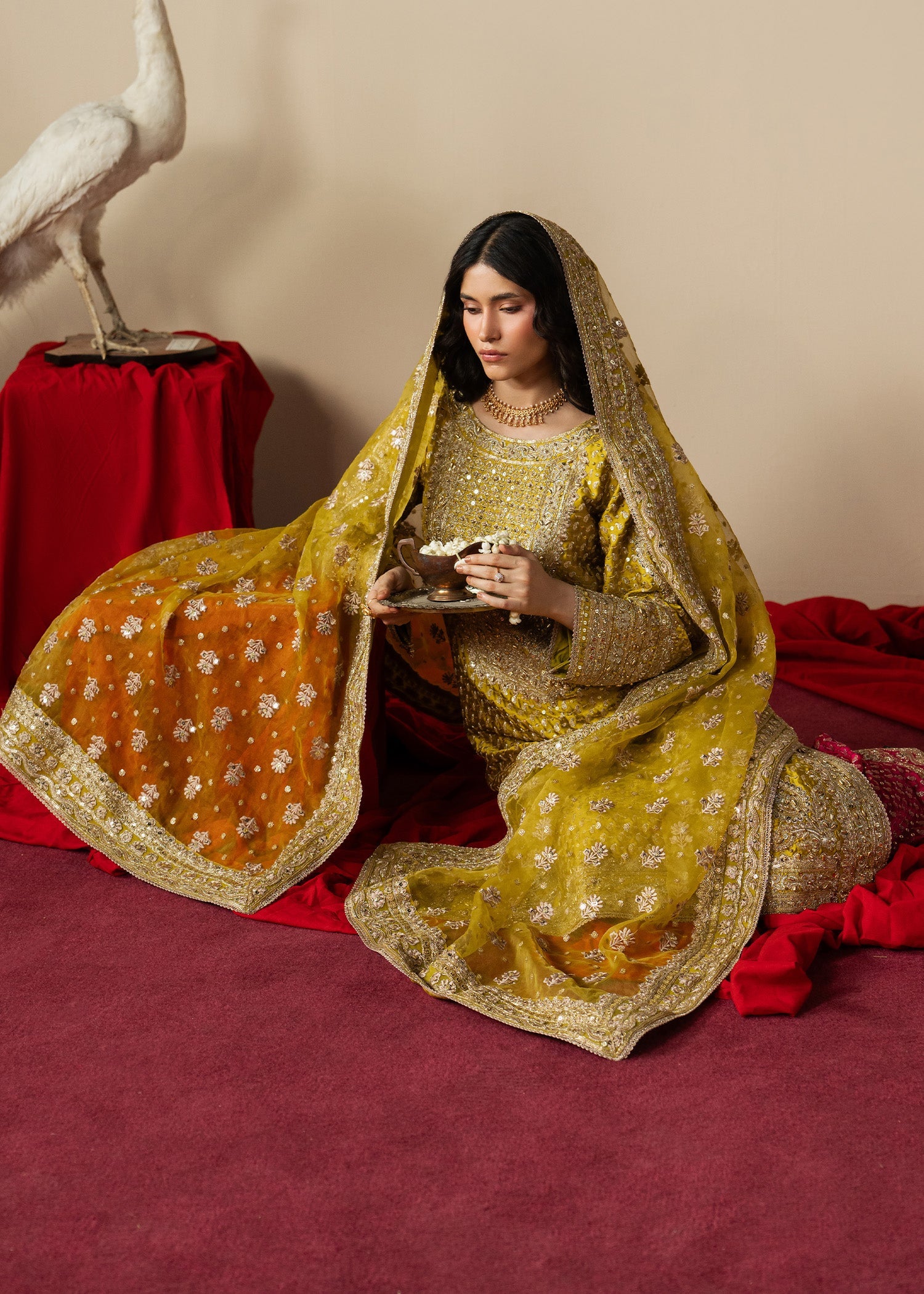 Mustard Embroidered Organza Festive Wear Suit Online in Sri Lanka India Australia