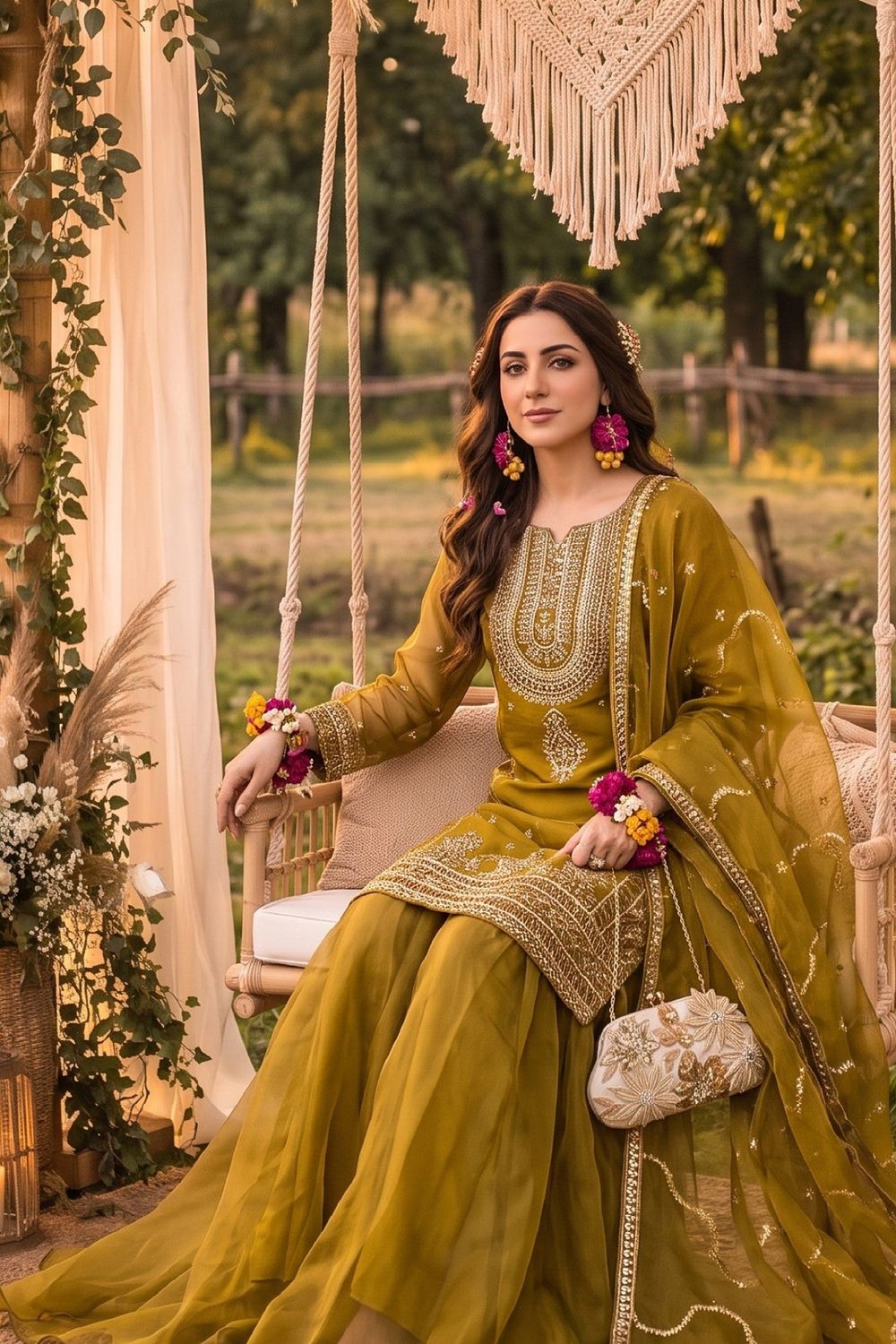 Mustard Embroidered Organza Lehenga Choli Online in Dubai UAE Abudhabi Ajman Sharjah