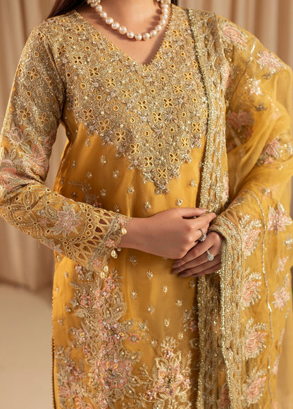 Mustard Embroidered Organza Party Wear Suit Online in Dubai DXB UAE Abudhabi Meena Bazaar