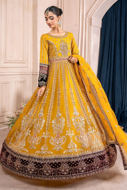 Mustard Embroidered Organza Partywear Salwar Kameez Online in Dubai UAE Abudhabi Ajman Sharjah