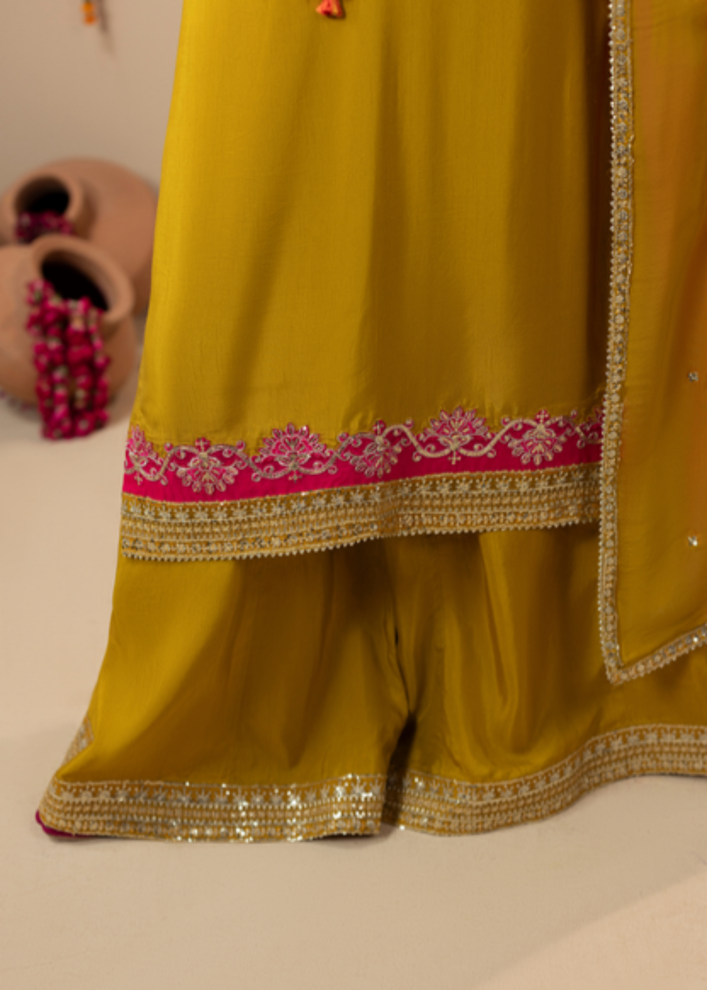 Mustard Embroidered Raw Silk Dress Material Online in Dubai DXB UAE Abudhabi Meena Bazaar