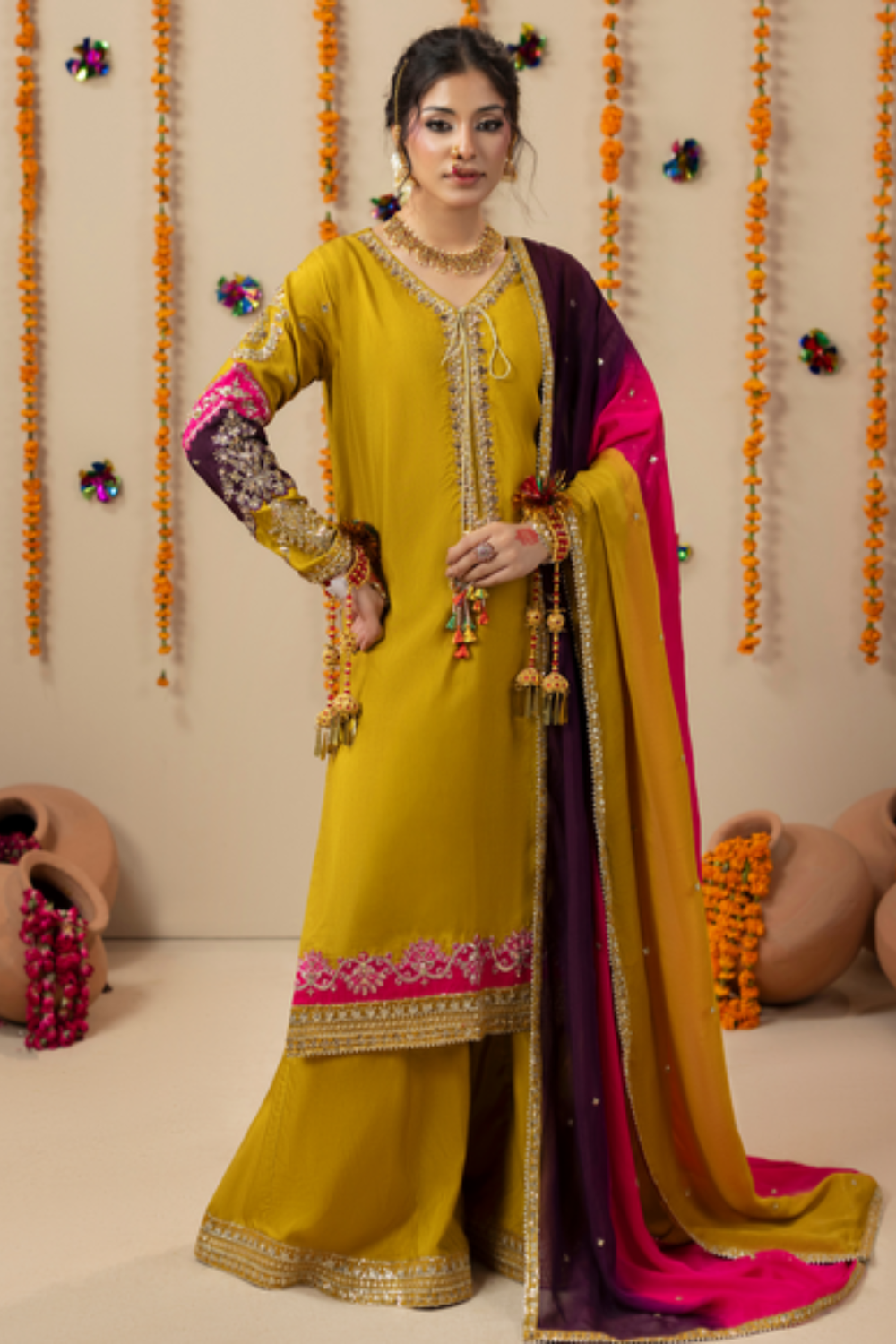 Mustard Embroidered Raw Silk Pakistani Suit Online in Dubai UAE Abudhabi Ajman Sharjah