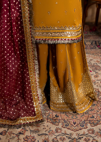 Mustard Embroidered Raw Silk Sharara Online in Dubai DXB UAE Abudhabi Meena Bazaar